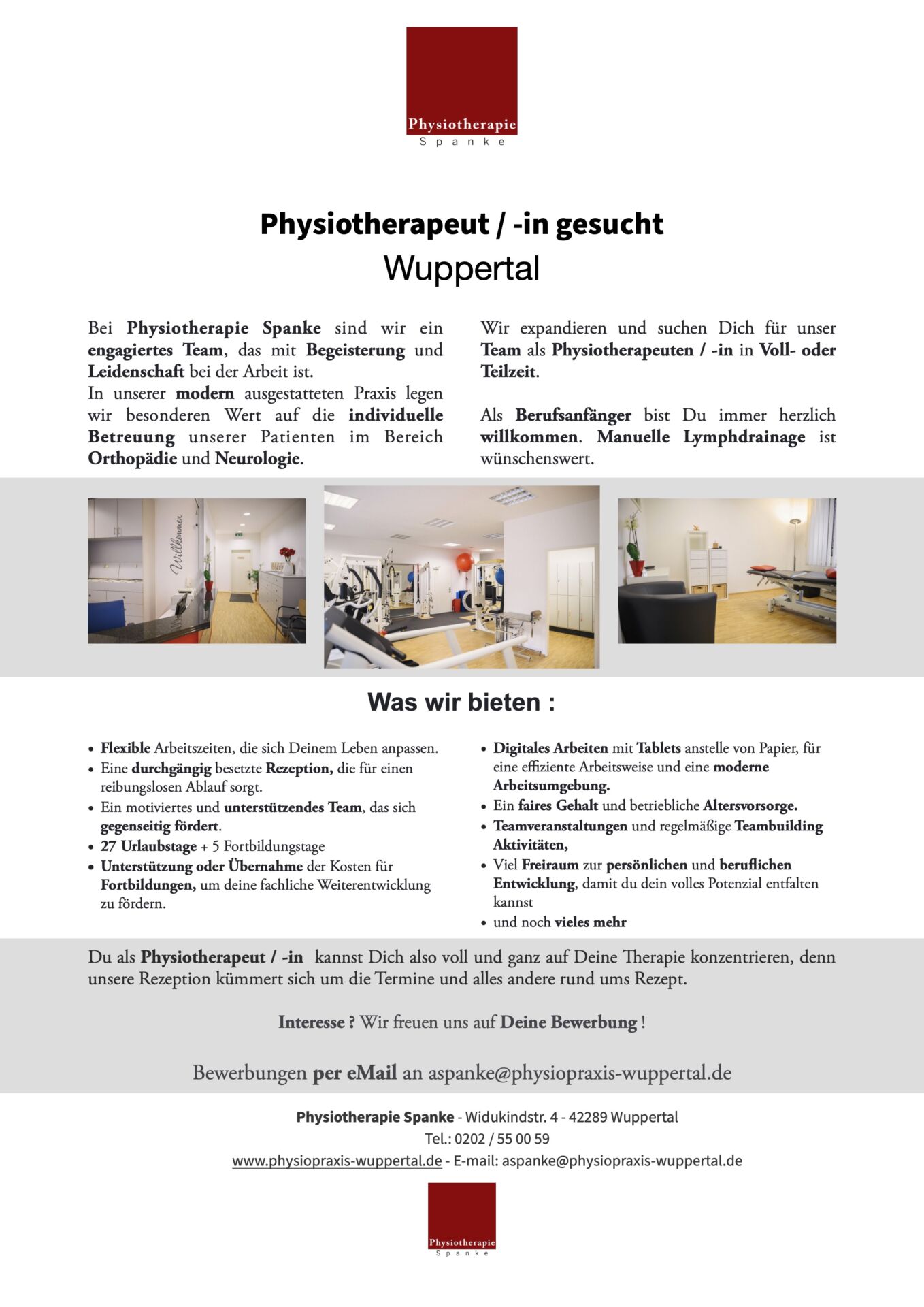 Physiotherapeut Wuppertal gesucht